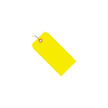 The Packaging Wholesalers Shipping Tags, Pre Wired, No 5, 4-3/4"L x 2-3/8"W, Fluorescent Yellow, 1000/Pack G12053A